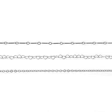 Bar, Heart, Rollo chain for permanent - Silver