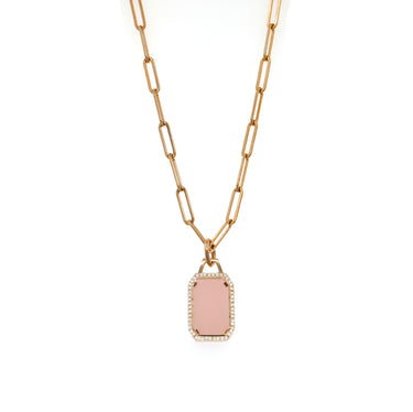 Silvia Necklace All over stone with a Light pink acetate- Gold 14K