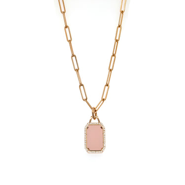 Silvia Necklace All over stone with a Light pink acetate- Gold 14K
