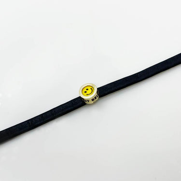 Smiley button leather bracelet- 14k gold Bracelets Just Believe Jewelry