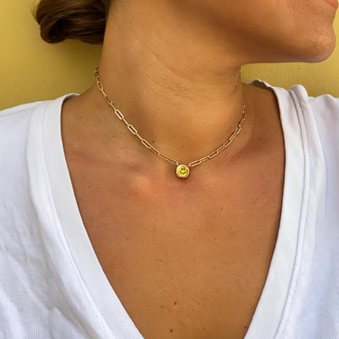 Smiley button Necklace- Gold 14k Necklaces Just Believe Jewelry