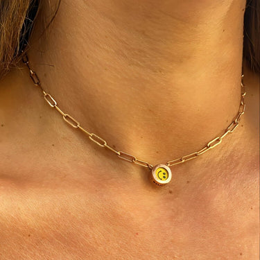 Smiley button Necklace- Gold 14k Necklaces Just Believe Jewelry